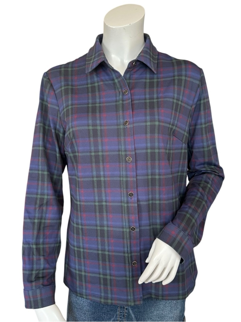 J. McLaughlin Navy Red & Green Catalina Cloth Plaid Button Down LS Blouse Large